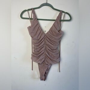 Zara Ruched Bodysuit in Taupe